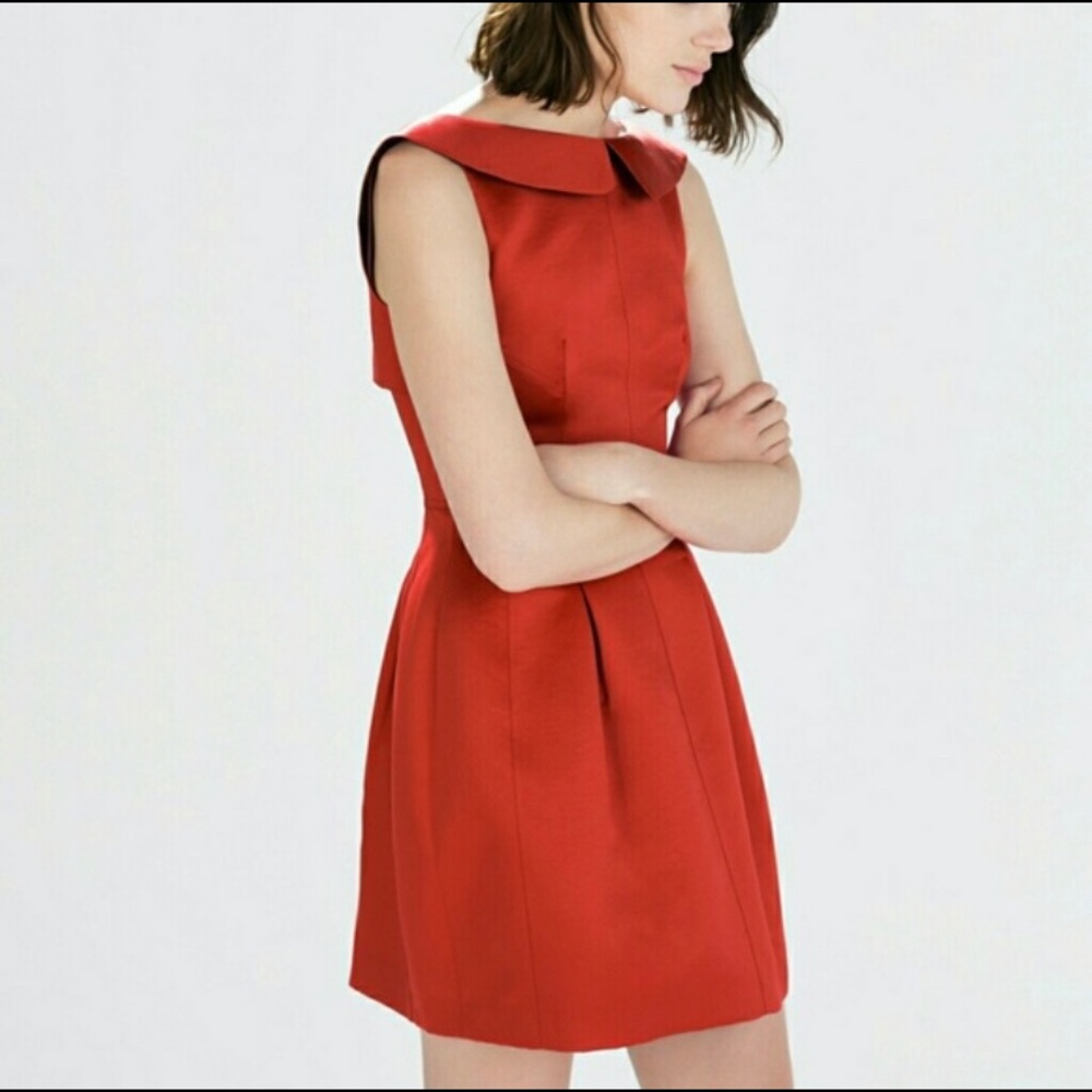 Zara Red Peter Pan Collared Dress with full skirt